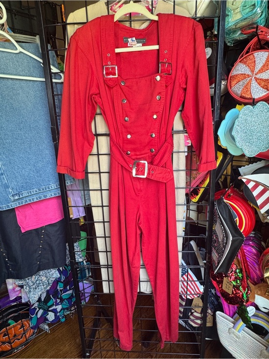 Karen Alexander Pants - VTG 80's Karen Alexander Red Buckles & Buttons Jumpsuit